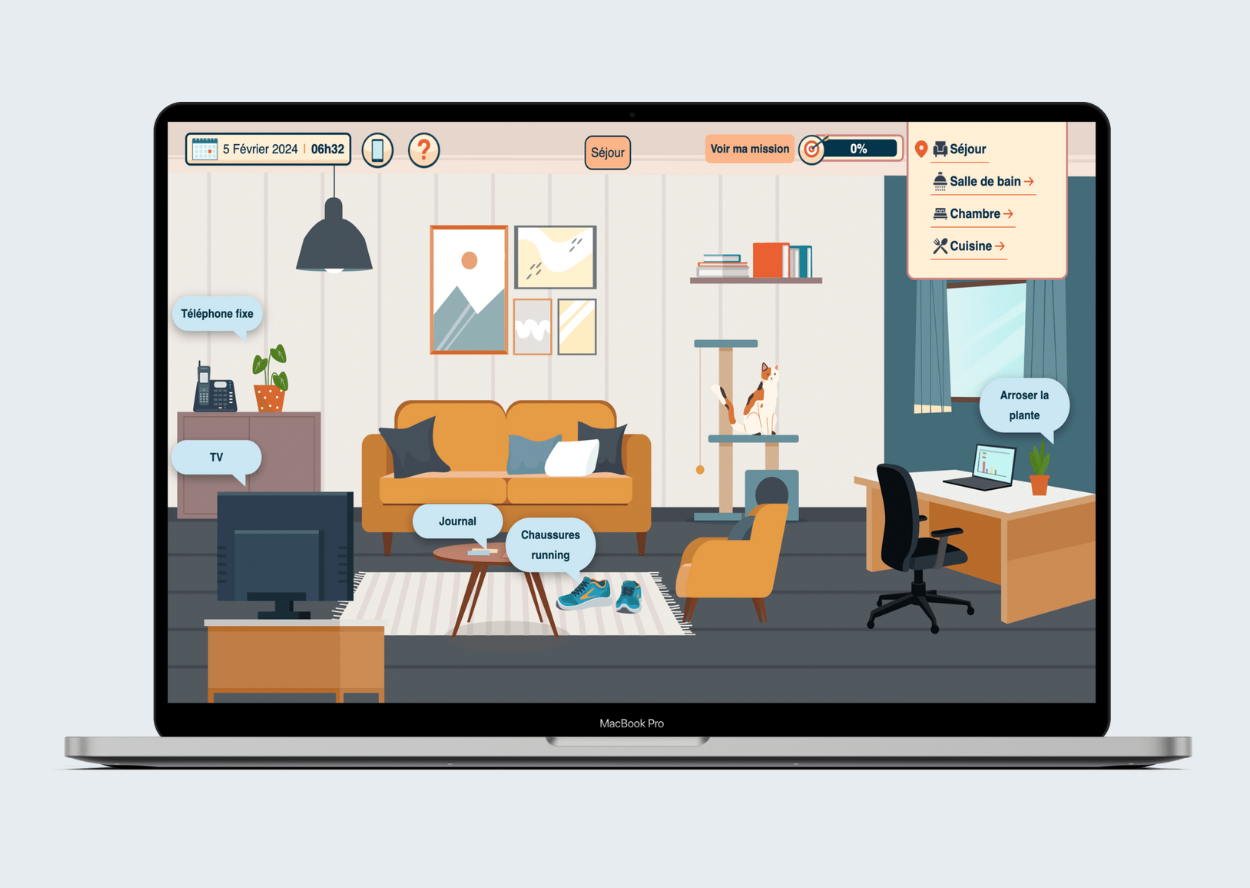 Image illustrant un serious game, où les apprenants interagissent activement dans des simulations et des jeux de management.